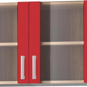 Hängeschrank OPTIFIT Odense Schränke Gr. B/H/T: 100 cm x 57,6 cm x 34,6 cm, 2 St., rot (rot, buche, milchglas) Hängeschränke 100 cm breit, mit 2 Türen Grauglaseinsatz