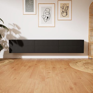 Hängeschrank Schwarz - Moderner Wandschrank: Schubladen in Schwarz - 226 x 40 x 34 cm, konfigurierbar