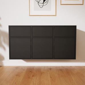Hängeschrank Schwarz - Wandschrank: Schubladen in Schwarz & Türen in Schwarz - 118 x 60 x 34 cm, konfigurierbar