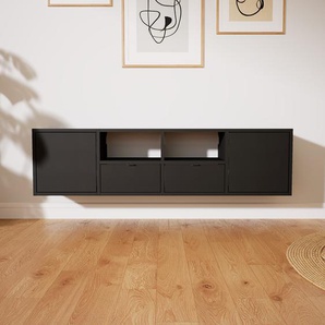 Hängeschrank Schwarz - Wandschrank: Schubladen in Schwarz & Türen in Schwarz - 156 x 41 x 34 cm, konfigurierbar