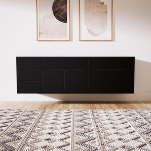 Hängeschrank Schwarz - Wandschrank: Schubladen in Schwarz & Türen in Schwarz - 190 x 60 x 47 cm, konfigurierbar