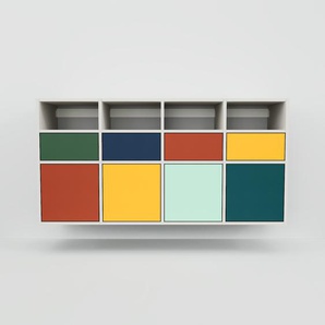 Hängeschrank Terrakotta - Wandschrank: Schubladen in Blau & Türen in Mint - 156 x 79 x 53 cm, konfigurierbar