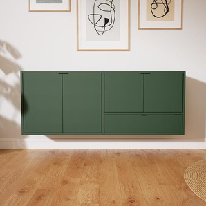 Hängeschrank Waldgrün - Wandschrank: Schubladen in Waldgrün & Türen in Waldgrün - 151 x 60 x 34 cm, konfigurierbar