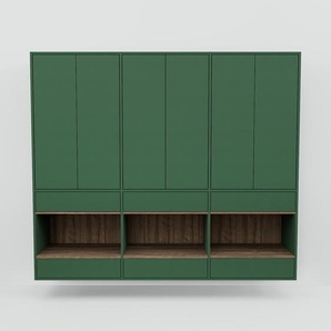 Hängeschrank Waldgrün - Wandschrank: Schubladen in Waldgrün & Türen in Waldgrün - 226 x 195 x 47 cm, konfigurierbar