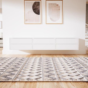 Hängeschrank Weiß - Moderner Wandschrank: Schubladen in Weiß - 226 x 40 x 47 cm, konfigurierbar