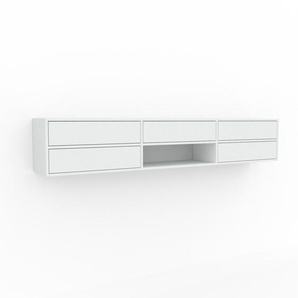 Hängeschrank Weiß - Moderner Wandschrank: Schubladen in Weiß - 226 x 41 x 34 cm, konfigurierbar