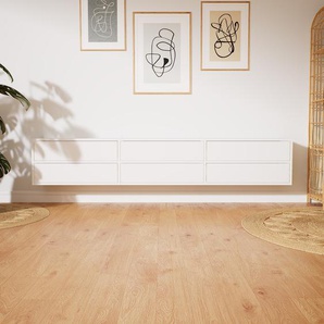 Hängeschrank Weiß - Moderner Wandschrank: Schubladen in Weiß - 226 x 41 x 34 cm, konfigurierbar