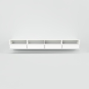 Hängeschrank Weiß - Moderner Wandschrank: Schubladen in Weiß - 300 x 41 x 53 cm, konfigurierbar