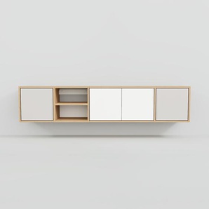 Hängeschrank Weiß - Moderner Wandschrank: Türen in Hellgrau - 192 x 41 x 34 cm, konfigurierbar