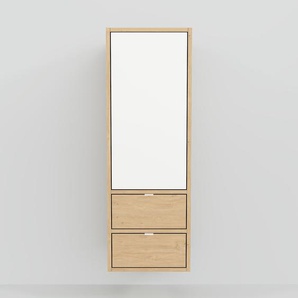 Hängeschrank Weiß - Wandschrank: Schubladen in Eiche & Türen in Weiß - 41 x 118 x 34 cm, konfigurierbar