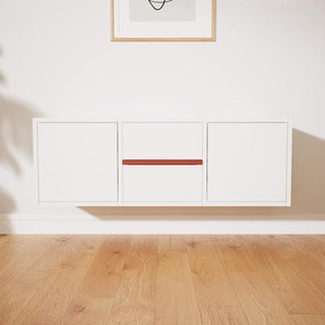 Hängeschrank Weiß - Wandschrank: Schubladen in Weiß & Türen in Weiß - 118 x 41 x 34 cm, konfigurierbar