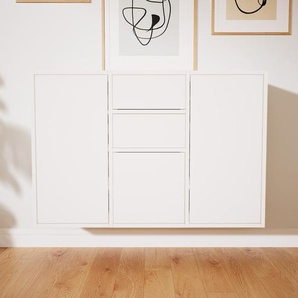 Hängeschrank Weiß - Wandschrank: Schubladen in Weiß & Türen in Weiß - 118 x 79 x 34 cm, konfigurierbar