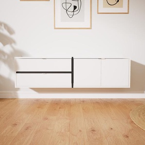 Hängeschrank Weiß - Wandschrank: Schubladen in Weiß & Türen in Weiß - 151 x 41 x 34 cm, konfigurierbar