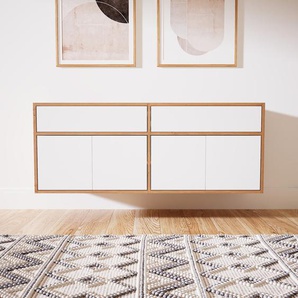 Hängeschrank Weiß - Wandschrank: Schubladen in Weiß & Türen in Weiß - 151 x 60 x 47 cm, konfigurierbar
