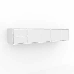 Hängeschrank Weiß - Wandschrank: Schubladen in Weiß & Türen in Weiß - 190 x 41 x 47 cm, konfigurierbar