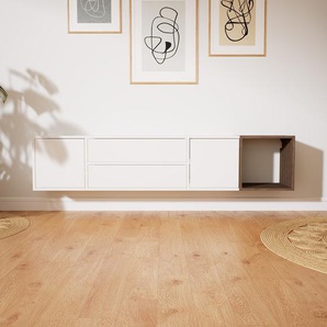 Hängeschrank Weiß - Wandschrank: Schubladen in Weiß & Türen in Weiß - 192 x 41 x 34 cm, konfigurierbar