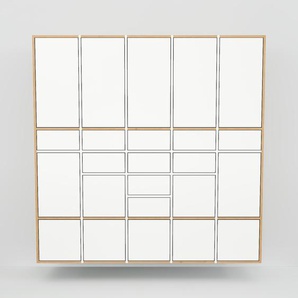 Hängeschrank Weiß - Wandschrank: Schubladen in Weiß & Türen in Weiß - 195 x 194 x 47 cm, konfigurierbar
