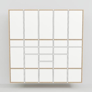 Hängeschrank Weiß - Wandschrank: Schubladen in Weiß & Türen in Weiß - 195 x 195 x 47 cm, konfigurierbar