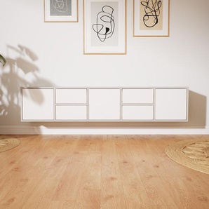 Hängeschrank Weiß - Wandschrank: Schubladen in Weiß & Türen in Weiß - 195 x 41 x 34 cm, konfigurierbar
