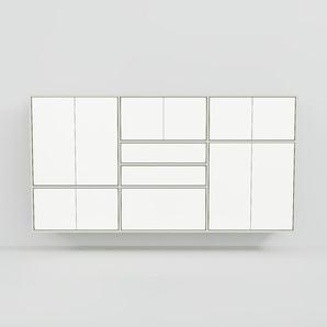 Hängeschrank Weiß - Wandschrank: Schubladen in Weiß & Türen in Weiß - 226 x 118 x 34 cm, konfigurierbar