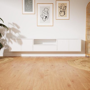 Hängeschrank Weiß - Wandschrank: Schubladen in Weiß & Türen in Weiß - 226 x 41 x 34 cm, konfigurierbar