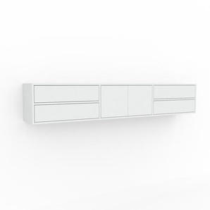 Hängeschrank Weiß - Wandschrank: Schubladen in Weiß & Türen in Weiß - 226 x 41 x 34 cm, konfigurierbar