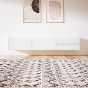 Hängeschrank Weiß - Wandschrank: Schubladen in Weiß & Türen in Weiß - 226 x 41 x 34 cm, konfigurierbar