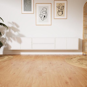 Hängeschrank Weiß - Wandschrank: Schubladen in Weiß & Türen in Weiß - 226 x 41 x 34 cm, konfigurierbar