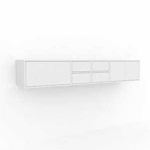Hängeschrank Weiß - Wandschrank: Schubladen in Weiß & Türen in Weiß - 228 x 41 x 47 cm, konfigurierbar