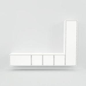 Hängeschrank Weiß - Wandschrank: Schubladen in Weiß & Türen in Weiß - 231 x 156 x 34 cm, konfigurierbar