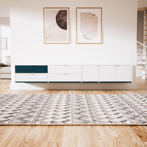 Hängeschrank Weiß - Wandschrank: Schubladen in Weiß & Türen in Weiß - 264 x 41 x 34 cm, konfigurierbar