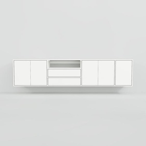 Hängeschrank Weiß - Wandschrank: Schubladen in Weiß & Türen in Weiß - 264 x 60 x 47 cm, konfigurierbar
