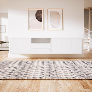 Hängeschrank Weiß - Wandschrank: Schubladen in Weiß & Türen in Weiß - 264 x 60 x 47 cm, konfigurierbar