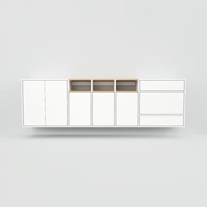 Hängeschrank Weiß - Wandschrank: Schubladen in Weiß & Türen in Weiß - 267 x 79 x 47 cm, konfigurierbar