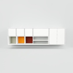Hängeschrank Weiß - Wandschrank: Schubladen in Weiß & Türen in Weiß - 267 x 79 x 47 cm, konfigurierbar