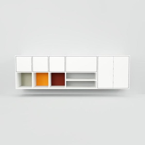 Hängeschrank Weiß - Wandschrank: Schubladen in Weiß & Türen in Weiß - 267 x 79 x 47 cm, konfigurierbar