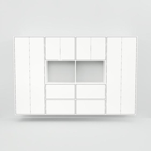 Hängeschrank Weiß - Wandschrank: Schubladen in Weiß & Türen in Weiß - 300 x 195 x 47 cm, konfigurierbar