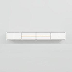 Hängeschrank Weiß - Wandschrank: Schubladen in Weiß & Türen in Weiß - 300 x 41 x 47 cm, konfigurierbar