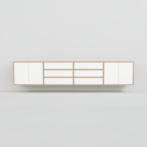Hängeschrank Weiß - Wandschrank: Schubladen in Weiß & Türen in Weiß - 300 x 60 x 47 cm, konfigurierbar