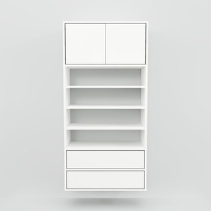 Hängeschrank Weiß - Wandschrank: Schubladen in Weiß & Türen in Weiß - 77 x 156 x 34 cm, konfigurierbar