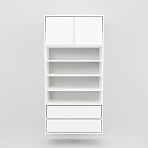 Hängeschrank Weiß - Wandschrank: Schubladen in Weiß & Türen in Weiß - 77 x 156 x 34 cm, konfigurierbar