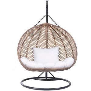 Hängesessel 2-Sitzer Polyrattan - Beige mit weißem Kissen - VAHINA
