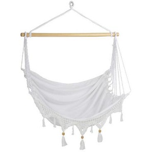 Hängesessel , Braun, Weiß , Holz, Textil , Eukalyptusholz , Boho , 128 cm , Gartenmöbel, Hängesessel