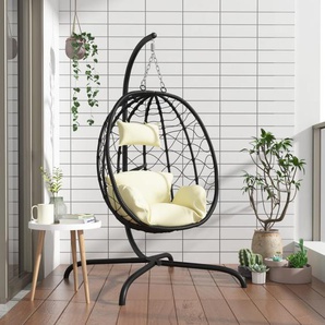 Hängesessel Ei mit Kissen Cremeweiß Poly Rattan & Stahl