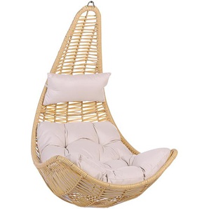 Hängekorb Beige Polyrattan inkl. Sitz- und Kopfkissen Modern Boho Wohnzimmer Terrasse Kinderzimmer Balkon