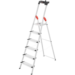 Hailo Stehleiter L80 ComfortLine, Alu-Sicherheits-Stehleiter 6 Stufen