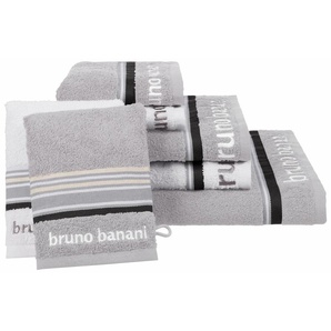 Handtuch Set BRUNO BANANI Maja Handtuch-Sets Gr. 7 tlg., grau (grau, weiß) Handtuch-Sets Handtuchset mit Bordüre und Markenlogo, 7 teiliges Handtücher Set, 100% Baumwolle