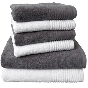 Handtuch Set DYCKHOFF Brillant Handtuch-Sets Gr. 6 tlg., grau (grau, weiß) Handtuch-Sets mit Streifenbordüre
