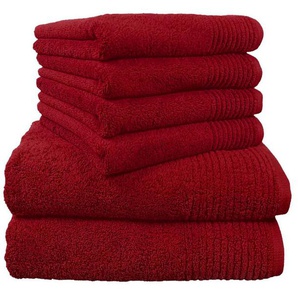 Handtuch Set DYCKHOFF Brillant Handtuch-Sets Gr. 6 tlg., rot (kirsche) Handtuch-Sets mit Streifenbordüre