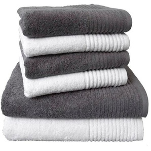 Handtuch Set DYCKHOFF Brillant Handtücher (Packung) Gr. (6 St.), grau (grau, weiß) Handtuch-Sets